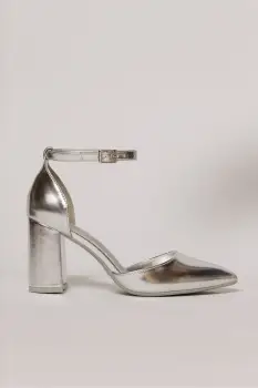 Pantofi eleganti argintii din piele ecologica cu bareta imagine