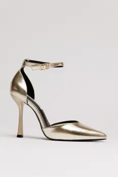 Pantofi eleganti aurii din piele ecologica cu bareta imagine