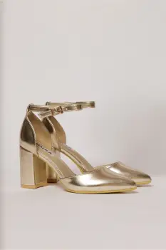 Pantofi eleganti aurii din piele ecologica cu bareta imagine