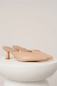 Pantofi eleganti din piele ecologica bej decupati la spate imagine