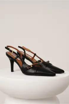 Pantofi eleganti din piele ecologica negri cu barete si catarame imagine