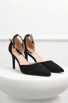 Pantofi eleganti negri din piele ecologica intoarsa cu bareta imagine