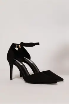 Pantofi eleganti negrii cu bareta din piele ecologica intoarsa imagine