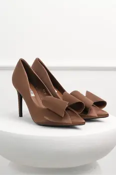 Pantofi maro din material satinat cu funda maxi pe varf imagine