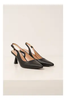 Pantofi negri din piele ecologica cu decupaj imagine