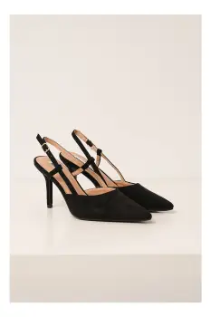 Pantofi negri din piele ecologica intoarsa cu decupaj imagine