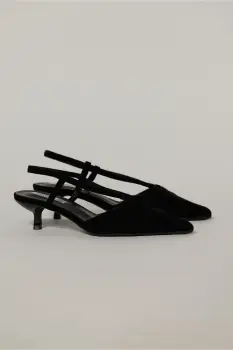 Pantofi negri din piele intoarsa ecologica cu barete imagine