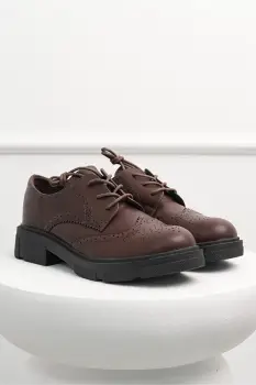 Pantofi Oxford maro din piele ecologica cu siret imagine