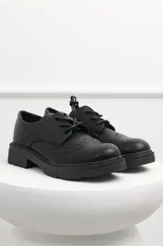 Pantofi Oxford negri din piele ecologica cu siret imagine