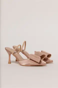 Pantofi rose din material satinat cu funda maxi stralucitoare imagine