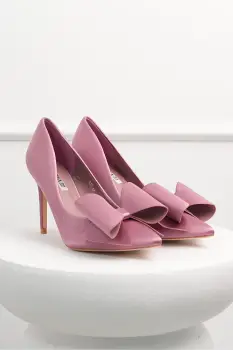 Pantofi roz din material satinat cu funda maxi pe varf imagine