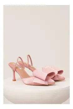 Pantofi roz eleganti din satin cu funda maxi imagine