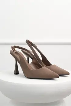 Pantofi taupe din piele ecologica intoarsa cu bareta imagine