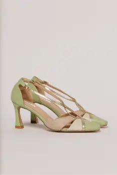 Pantofi verde menta cu barete incrucisate aurii imagine