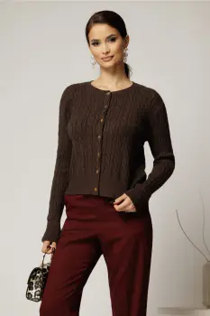 Pulover maro din tricot cu inchidere cu nasturi imagine