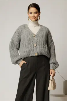 Pulover scurt gri tricotat lejer imagine