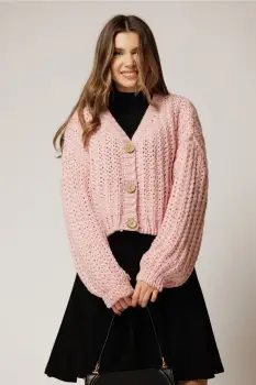 Pulover scurt roz tricotat lejer imagine