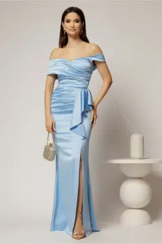 Rochie Aivy lunga eleganta din tafta bleu imagine