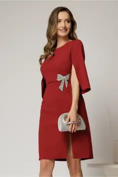 Rochie Aja eleganta din stofa bordo cu aplicatie funda imagine