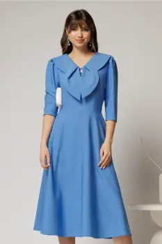 Rochie albastra clos de ocazie cu guler maxi si nasturi perluta imagine