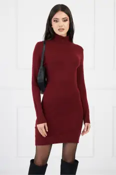 Rochie Amalia bordo scurta din tricot cu guler intors imagine