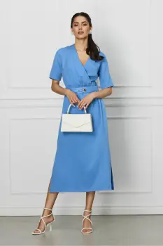 Rochie Ami bleu cu buzunare si curea detasabila in talie imagine