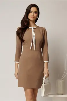 Rochie bej cu nasturi perlati si funda imagine