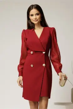 Rochie bordo scurta tip sacou cu maneci din dantela imagine