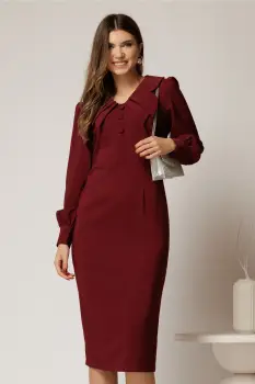 Rochie conica magenta cu nasturi pe bust si guler dublu imagine
