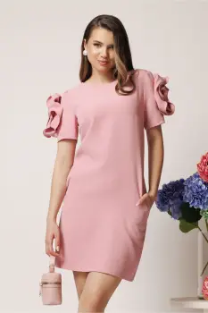Rochie de ocazie roz fistic cu flori maxi pe maneci imagine