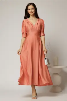 Rochie de ocazie roz piersica lunga de ocazie imagine