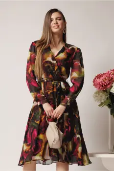 Rochie de zi din voal vaporos cu imprimeu fucsia imagine