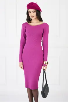 Rochie din tricot fucsia cu spatele gol si aplicatie tip lant imagine