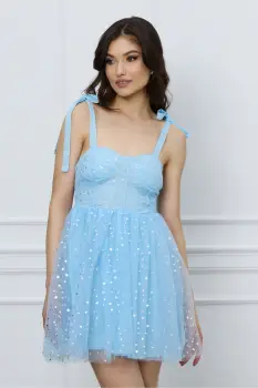 Rochie Doris bleu scurta cu stelute argintii imagine