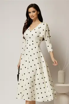 Rochie DY Fashion alba cu buline cu funda pe umar imagine