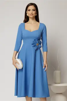 Rochie DY Fashion albastra de ocazie cu decolteu inima si detaliu pe talie imagine