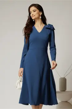 Rochie DY Fashion albastra midi cu funda pe umar imagine