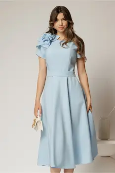 Rochie DY Fashion bleu clos cu trandafir la umar si cordon detasabil imagine