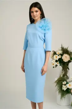 ROCHIE DY FASHION BLEU CONICA CU ACCESORIU FLOARE imagine