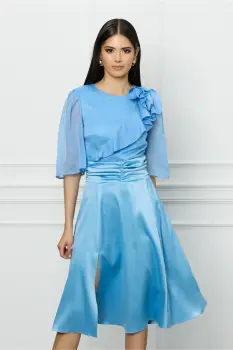 Rochie DY Fashion bleu cu bust din voal si fusta din satin imagine