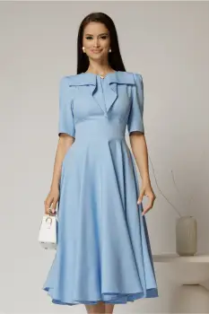 Rochie DY Fashion bleu cu guler amplu si detaliu inima imagine