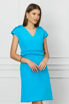 Rochie DY Fashion bleu cu volanase in talie si la umeri imagine