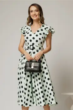 Rochie DY Fashion bleu menta cu buline si curea in talie imagine