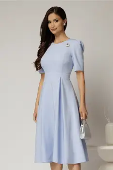 Rochie DY Fashion bleu midi cu pliuri pe fusta si design cu detaliu la bust imagine
