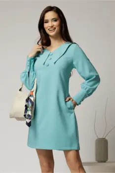 Rochie DY Fashion bleu scurta cu croi cambrat si guler in colturi imagine