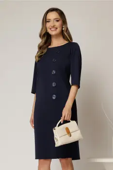 Rochie DY Fashion bleumarin midi croi drept cu nasturi imagine