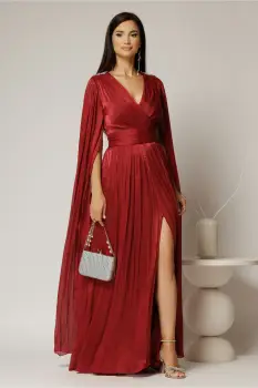 Rochie DY Fashion bordo de ocazie din voal peliculizat cu aplicatii pe umeri imagine