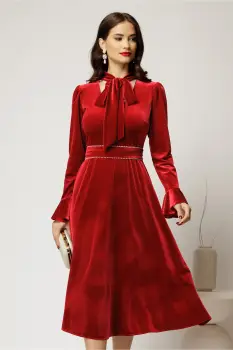 Rochie DY Fashion bordo din catifea cu perlute la decolteu si cordon detasabil imagine