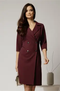 Rochie DY Fashion bordo inchis tip sacou si croi drept imagine