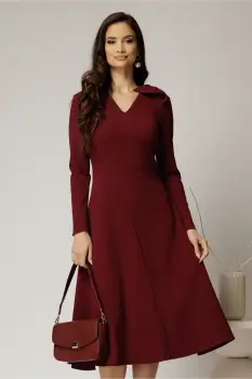 Rochie DY Fashion bordo midi cu funda pe umar imagine